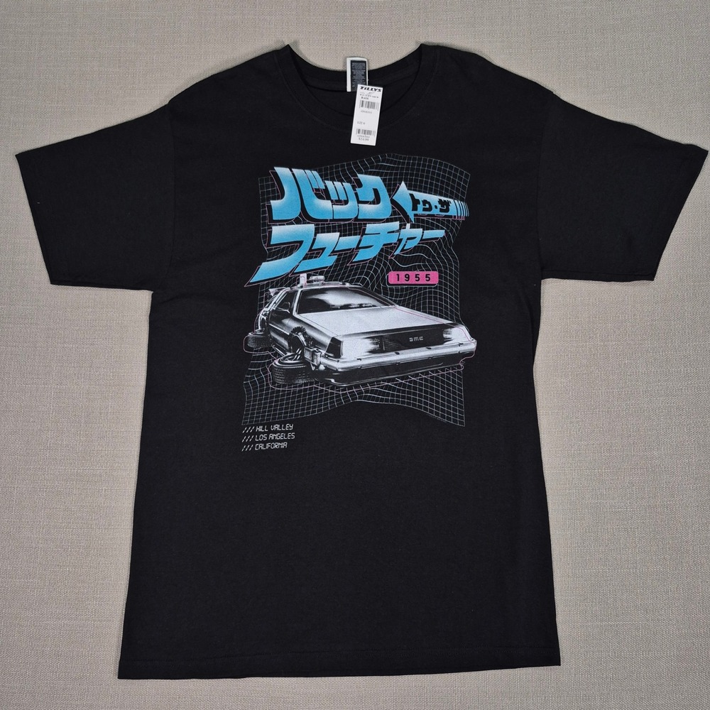 Tillys Back to the Future Kanji DeLorean Graphic Tee Black Mens Size M NEW